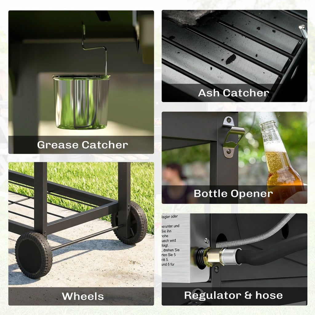 Dual Fuel BBQ Grill with Charcoal and 2+1 Gas Burners, Black