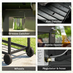 Dual Fuel BBQ Grill with Charcoal and 2+1 Gas Burners, Black