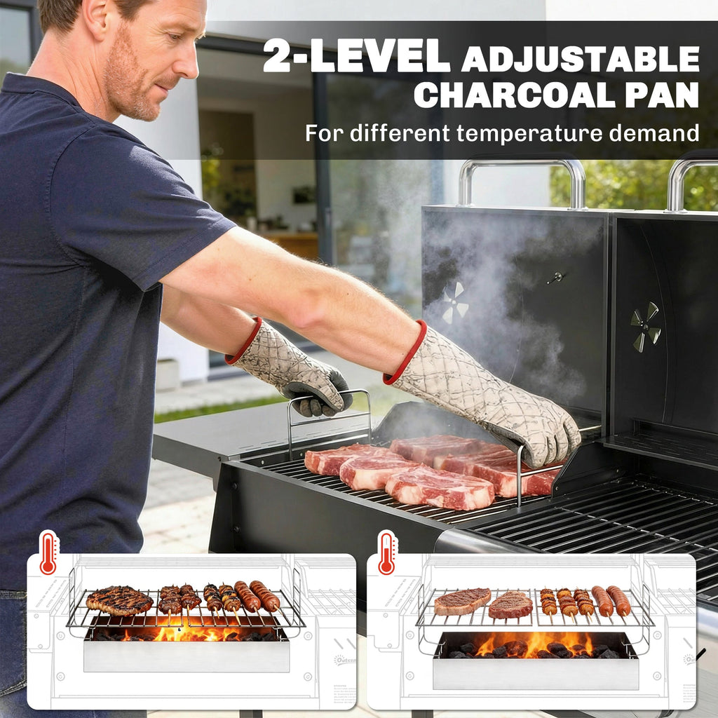 Dual Fuel BBQ Grill with Charcoal and 2+1 Gas Burners, Black