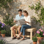 2 Seater Wooden Garden Bench with Curved Slatted Seat, Natural