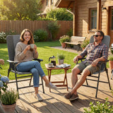 2 Piece Folding Patio Chairs with High Back and Armrests, Light Gray