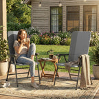 2 Piece Folding Patio Chairs with High Back and Armrests, Light Gray