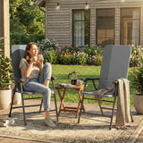 2 Piece Folding Patio Chairs with High Back and Armrests, Light Gray