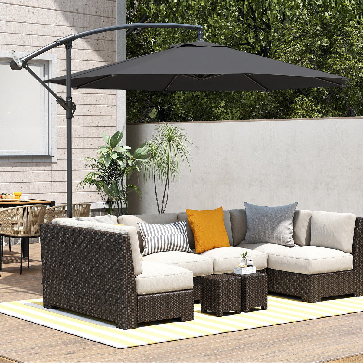 3 m Banana Parasol with Crank Handle, 8 Ribs & Cross Base, Black