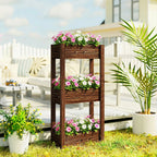 3-Tier Wooden Raised Planter with Liner, 60 x 25 x 120 cm