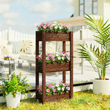 3-Tier Wooden Raised Planter with Liner, 60 x 25 x 120 cm