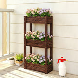3-Tier Wooden Raised Planter with Liner, 60 x 25 x 120 cm