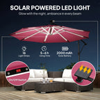 3 m Cantilever Parasol with Solar LED Light, Cover & 360° Rotation, Wine Red