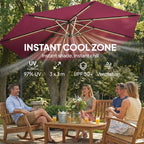 3 m Cantilever Parasol with Solar LED Light, Cover & 360° Rotation, Wine Red