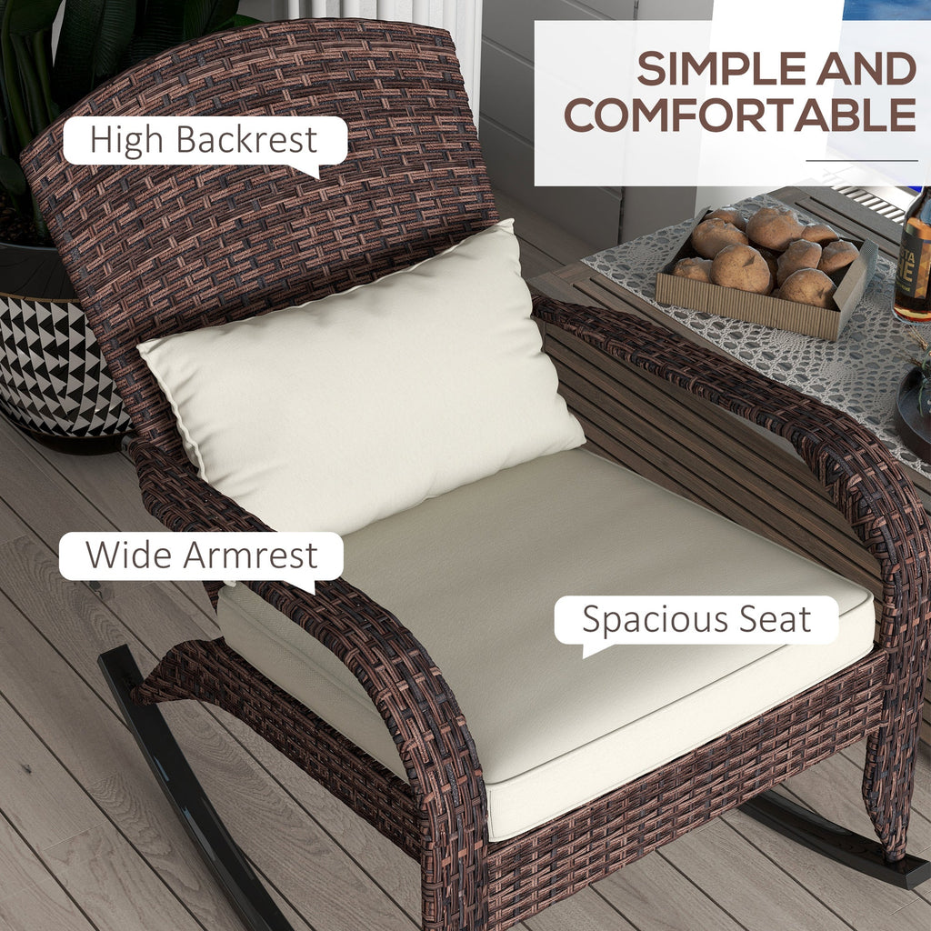 Wicker Adirondack Rocking Chair with Cushion and Pillow, Cream White/Brown