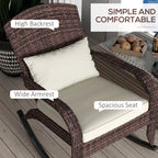 Wicker Adirondack Rocking Chair with Cushion and Pillow, Cream White/Brown
