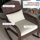 Wicker Adirondack Rocking Chair with Cushion and Pillow, Cream White/Brown