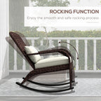 Wicker Adirondack Rocking Chair with Cushion and Pillow, Cream White/Brown