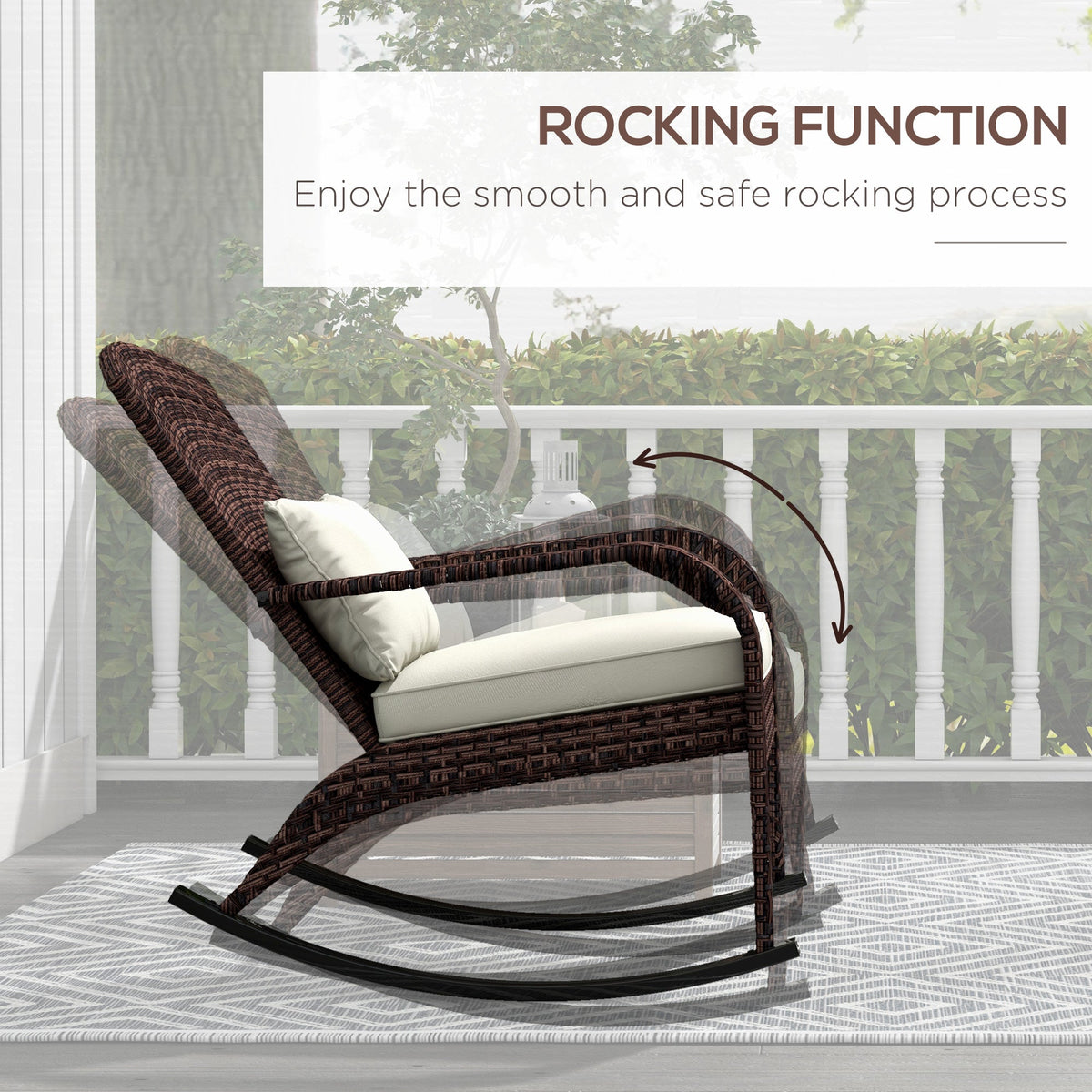 Wicker Adirondack Rocking Chair with Cushion and Pillow, Cream White/Brown