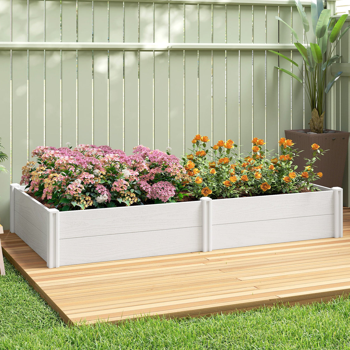 6.5 x 3 x 1ft Vinyl Raised Garden Bed with Divider, White