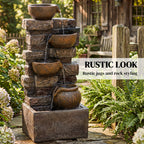 28" 5-Tier Outdoor Fountain with LED Lights and Adjustable Flow, Rustic Brown
