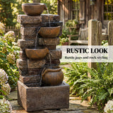 28" 5-Tier Outdoor Fountain with LED Lights and Adjustable Flow, Rustic Brown