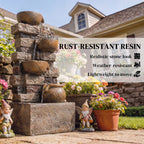 28" 5-Tier Outdoor Fountain with LED Lights and Adjustable Flow, Rustic Brown