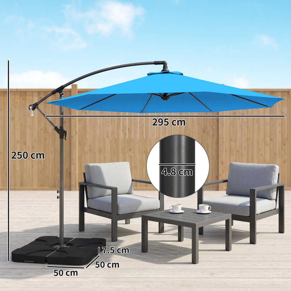 3 m Cantilever Parasol with Weights, Cover & Cross Base, Blue