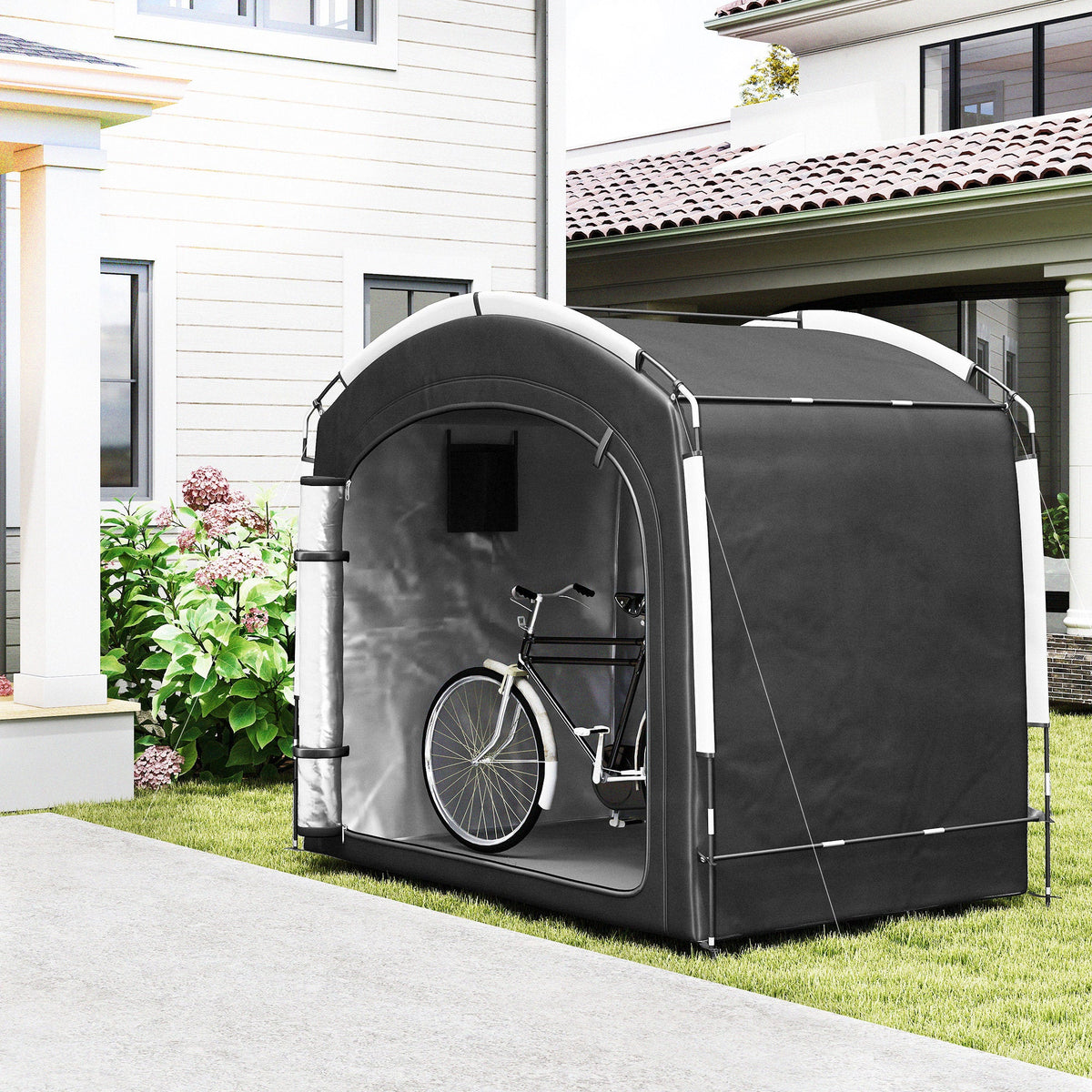 Bike Storage Tent with 210D Oxford Fabric and Carry Bag for 3-4 Bikes, Black