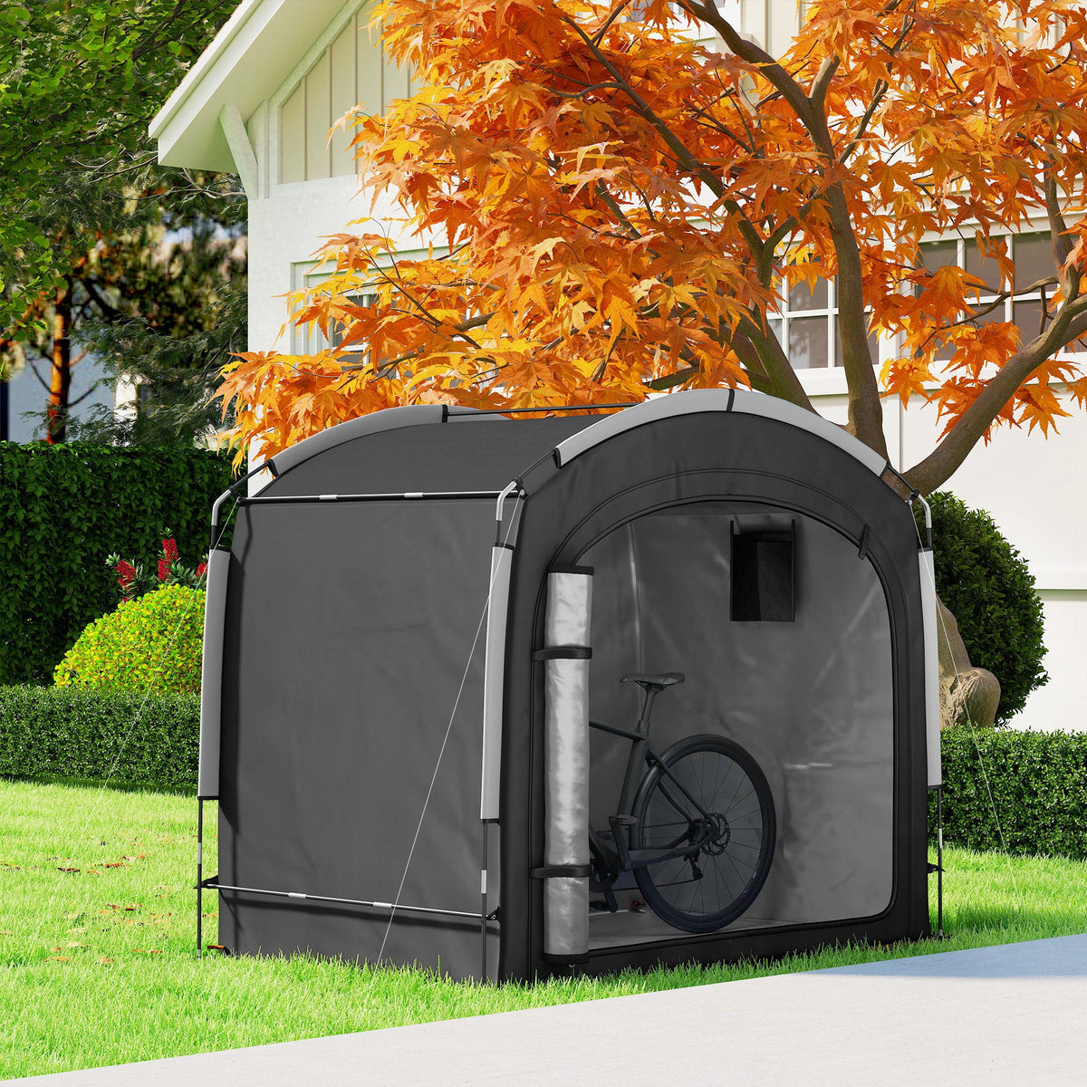 Bike Storage Tent with 210D Oxford Fabric and Carry Bag for 3-4 Bikes, Black