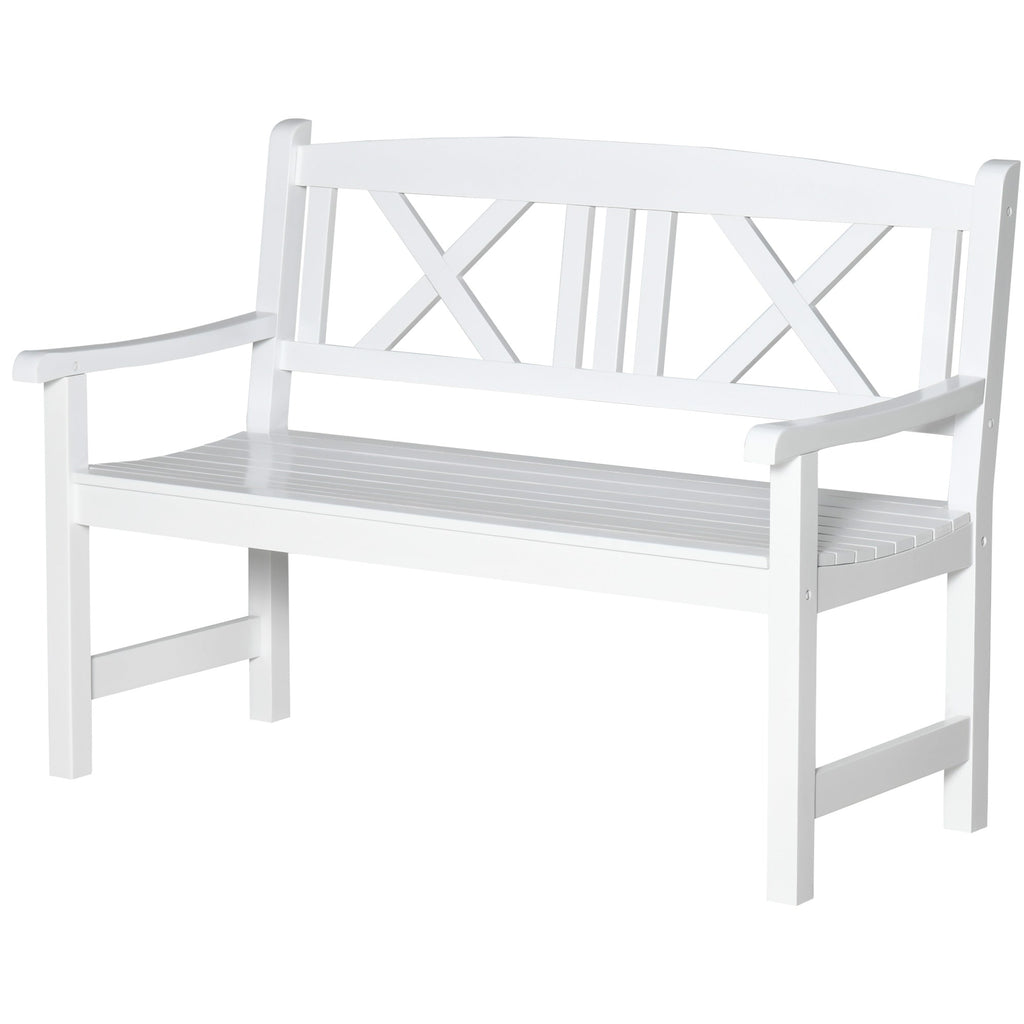 4FT 2-Seater Wooden Garden Bench with X-Shape Back, White