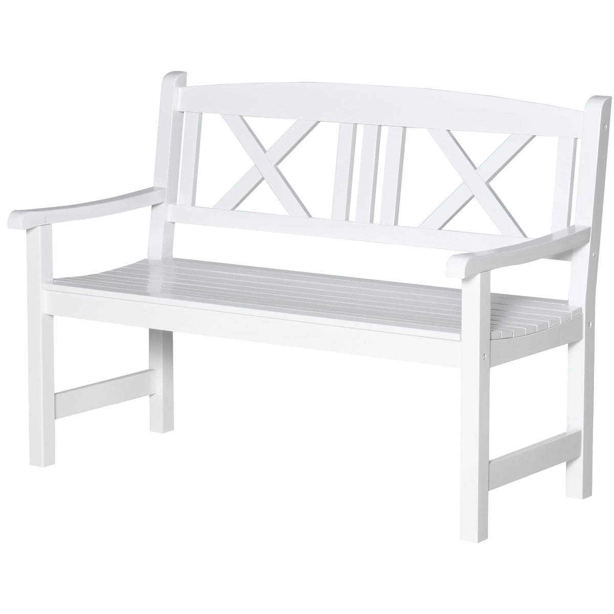 4FT 2-Seater Wooden Garden Bench with X-Shape Back, White