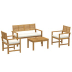 4-Seater Acacia Wood Outdoor Set with Loveseat, 2 Armchairs & Wood-Top Table, Cream