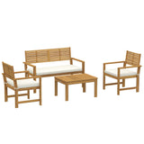 4-Seater Acacia Wood Outdoor Set with Loveseat, 2 Armchairs & Wood-Top Table, Cream