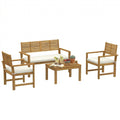 4-Seater Acacia Wood Outdoor Set with Loveseat, 2 Armchairs & Wood-Top Table, Cream