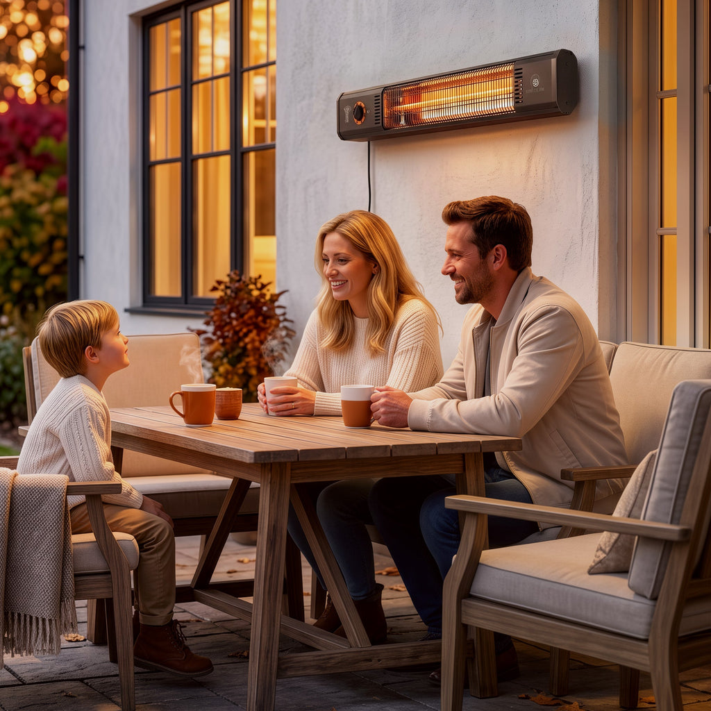 2000 W IR Patio Heater with Cover, Wall or Freestanding, Knob & Remote, Black