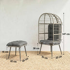 Standing PE Rattan Egg Chair with Footstool and Thick Cushions, Light Grey