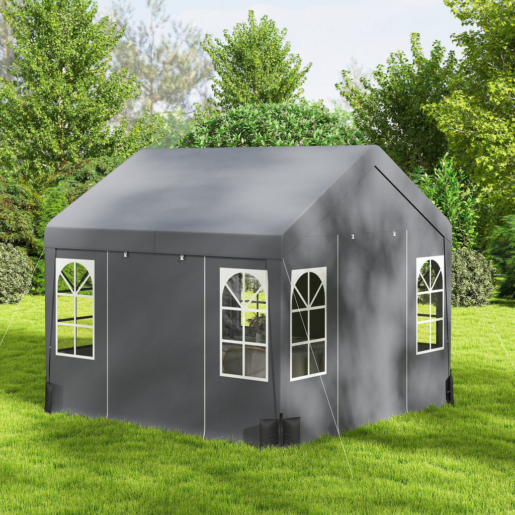 3 x 3 m Heavy Duty Garden Gazebo with Sides, Windows & 4 Weight Bags, Grey