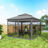 11' x 11' Pop-Up Canopy with 2-Tier Soft Top and Zipper Netting, Dark Grey