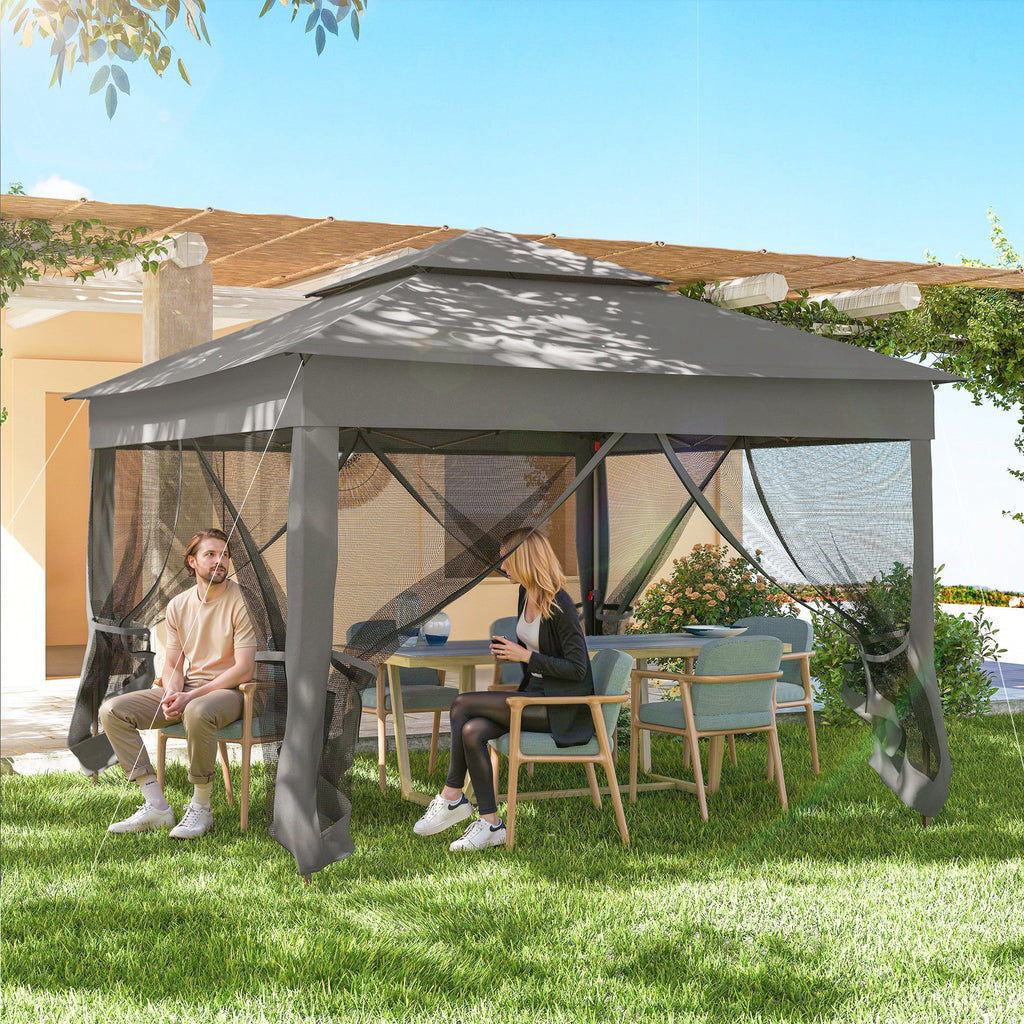 11' x 11' Pop-Up Canopy with 2-Tier Soft Top and Zipper Netting, Dark Grey