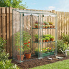 Mini Greenhouse with 3 Shelves and 2 Roll-up Doors, 56.3" x 17.7" x 59.4"
