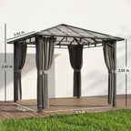 3 x 3 m Hardtop Gazebo with Polycarbonate Roof and Curtains, Tan