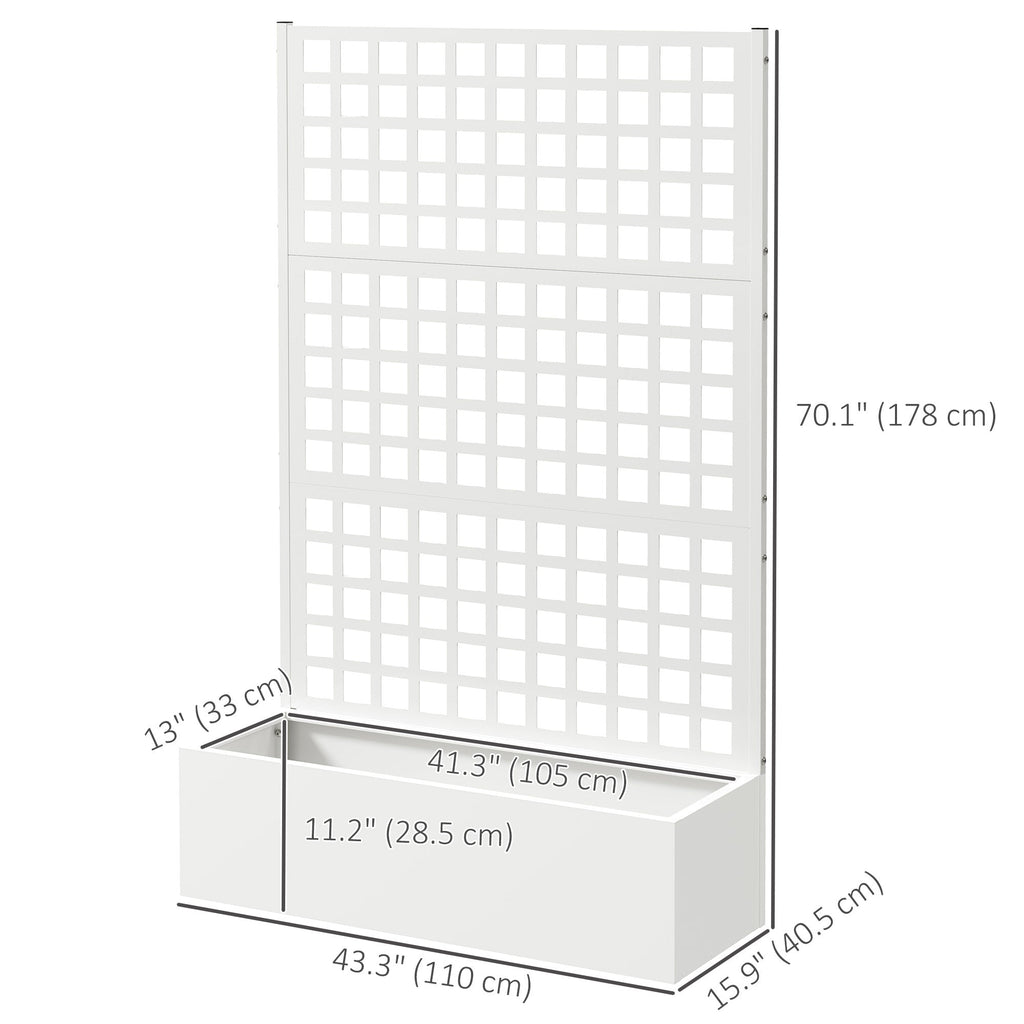 43" x 16" x 70" Raised Garden Bed with Trellis and Privacy Screen, White