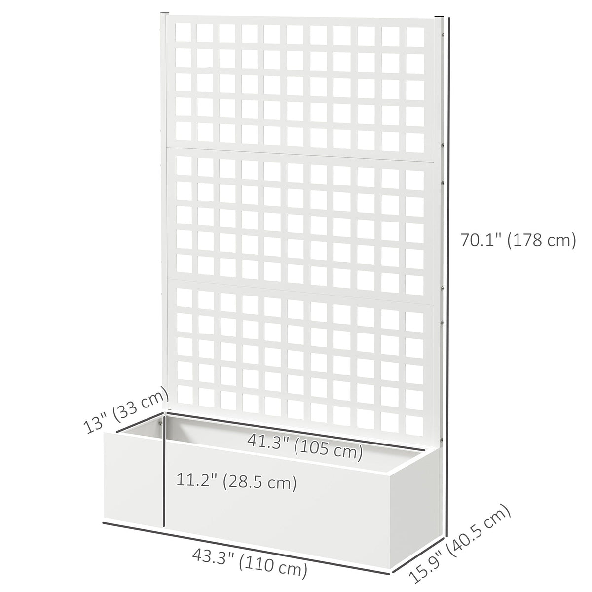 43" x 16" x 70" Raised Garden Bed with Trellis and Privacy Screen, White