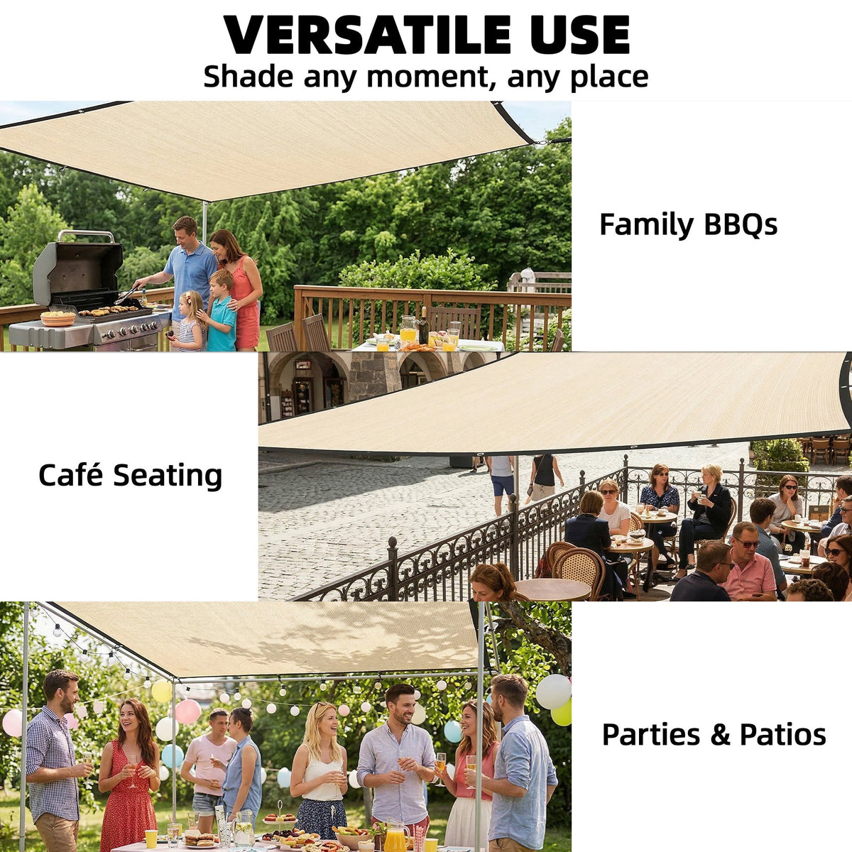 Rectangle Shade Sail 3 x 3.6 m Beige with SS Eyelets & Bungee Cords, UV-blocking