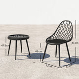 3-Piece Outdoor Bistro Set, 2 Chairs & Round Table, Weatherproof Metal, Black