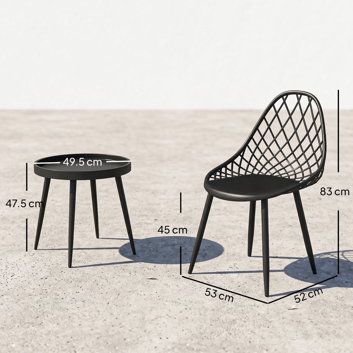 3-Piece Outdoor Bistro Set, 2 Chairs & Round Table, Weatherproof Metal, Black