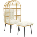 Standing Egg Chair with Footstool, PE Rattan Egg Chair with Cushions, Beige