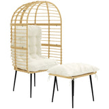 Standing Egg Chair with Footstool, PE Rattan Egg Chair with Cushions, Beige