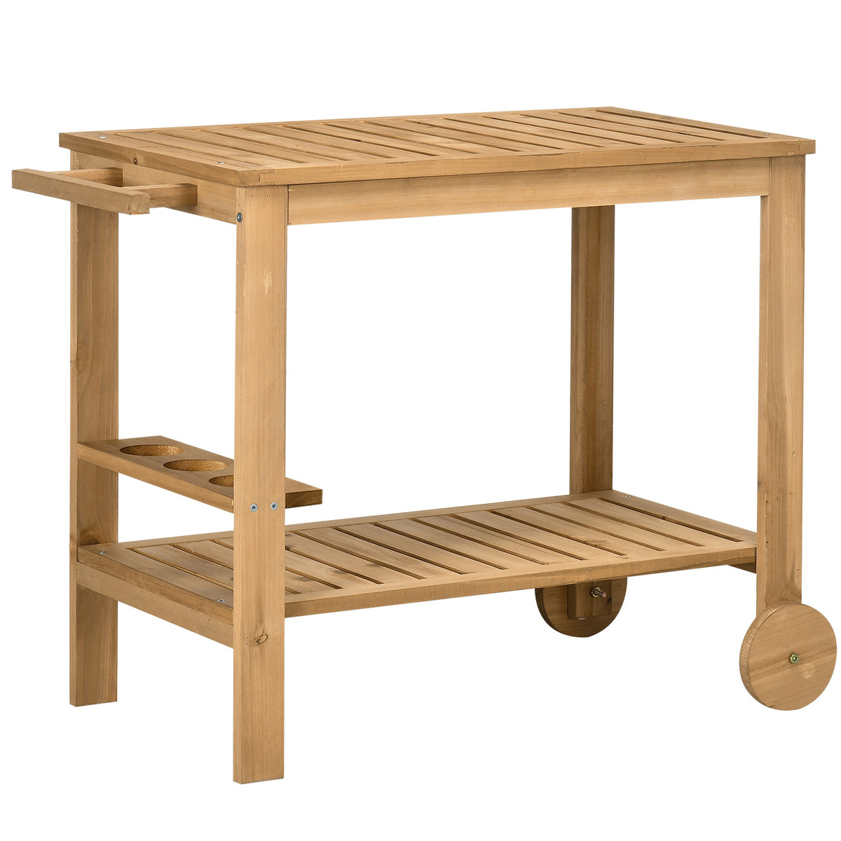 Wood Outdoor Bar Cart with 2 Shelves and Wine Holders, Natural