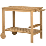 Wood Outdoor Bar Cart with 2 Shelves and Wine Holders, Natural