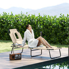 Folding Outdoor Lounge Chair with Face Hole and Pillow, Beige