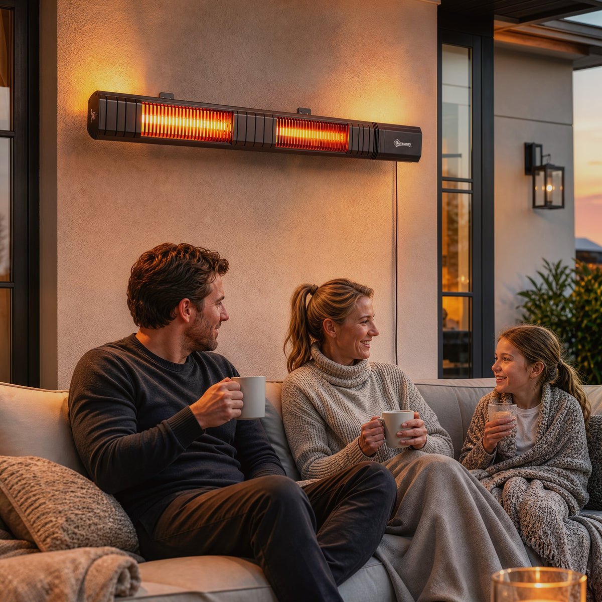 3000 W Electric Infrared Patio Heater, Wall-Mounted with 9 Heat Settings, Black