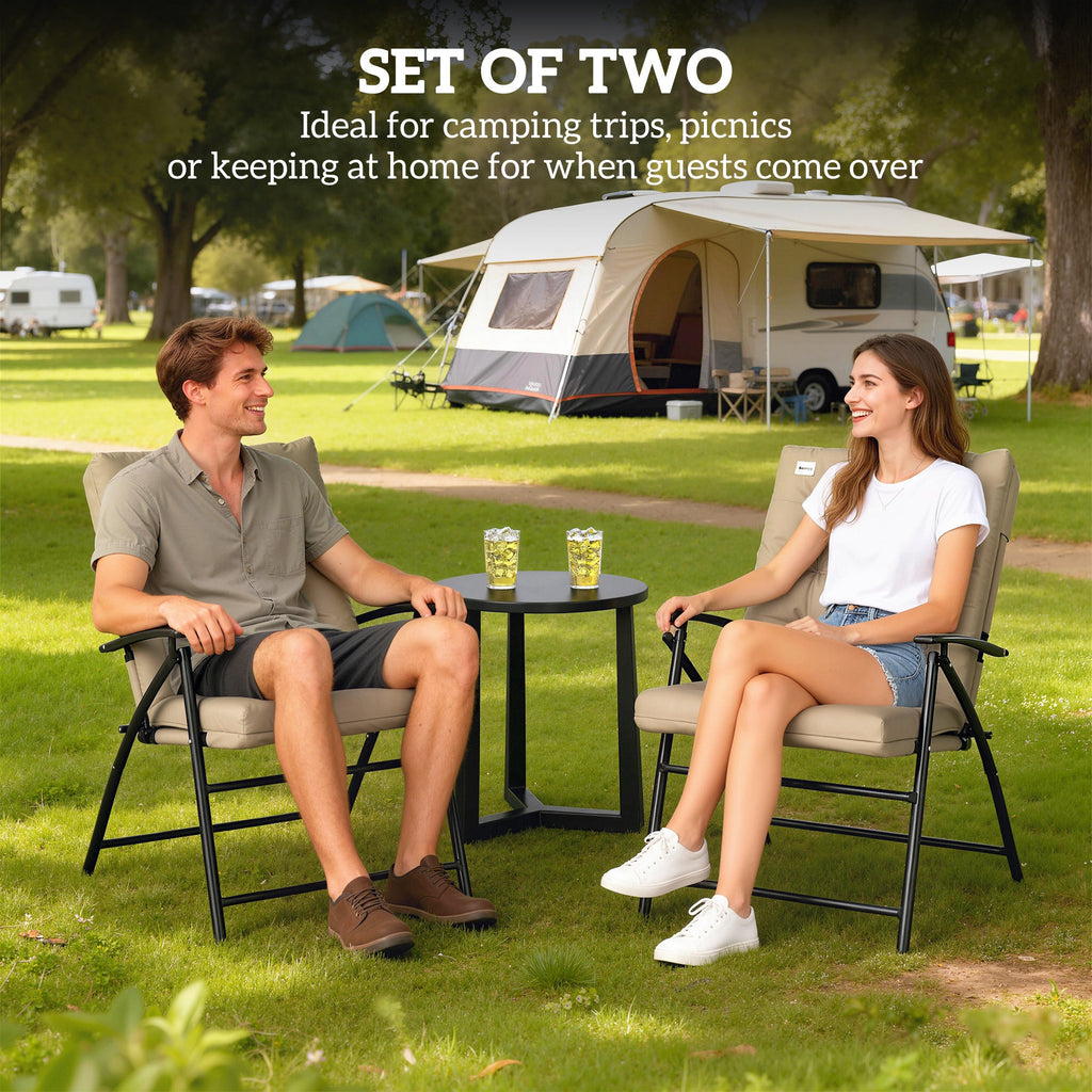 Set of 2 Folding Outdoor Dining Chairs with Adjustable Backrest, Khaki