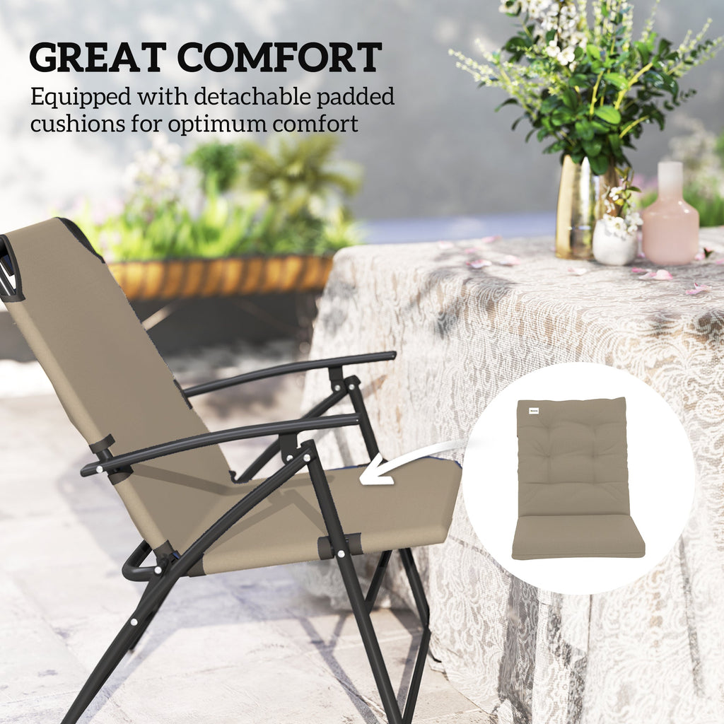 Set of 2 Folding Outdoor Dining Chairs with Adjustable Backrest, Khaki
